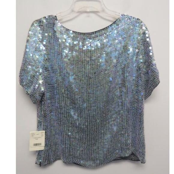Doncaster Vintage Sequin Top Silk Blue Mermaid Vibes Size 14 - New with tags - Picture 3 of 4